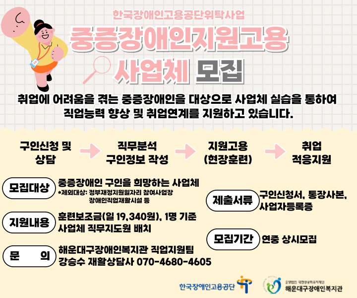 중증장애인 지원고용 사업체 모집